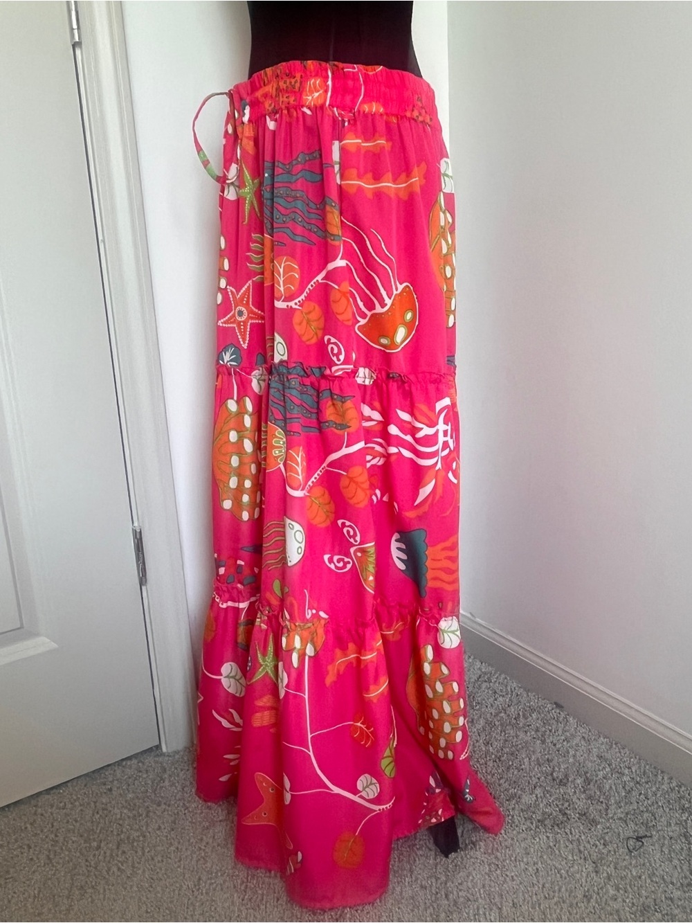 Zoey & Leelo Tropical Ocean Print Tiered Maxi Skirt XL - Picture 3 of 6
